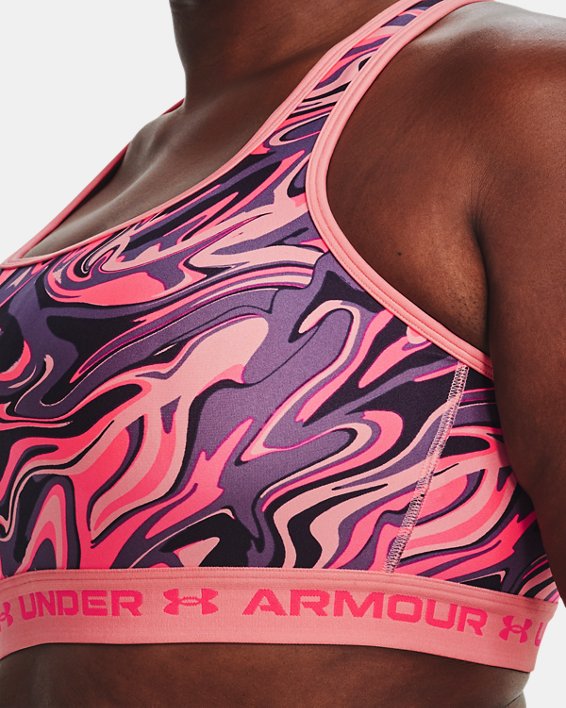 Women's Armour® Mid Crossback Print Sports Bra, Pink, pdpMainDesktop image number 3